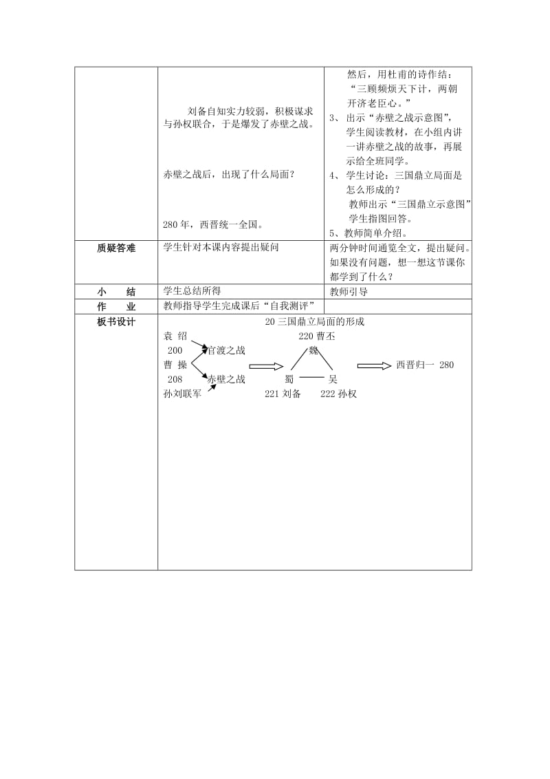 2019-2020年七年级历史上册 第20课三国鼎立局面的形成教学设计 北师大版.doc_第3页