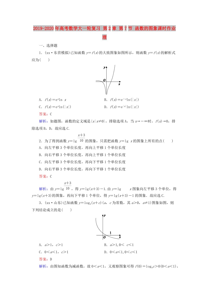 2019-2020年高考数学大一轮复习 第2章 第7节 函数的图象课时作业 理.doc_第1页