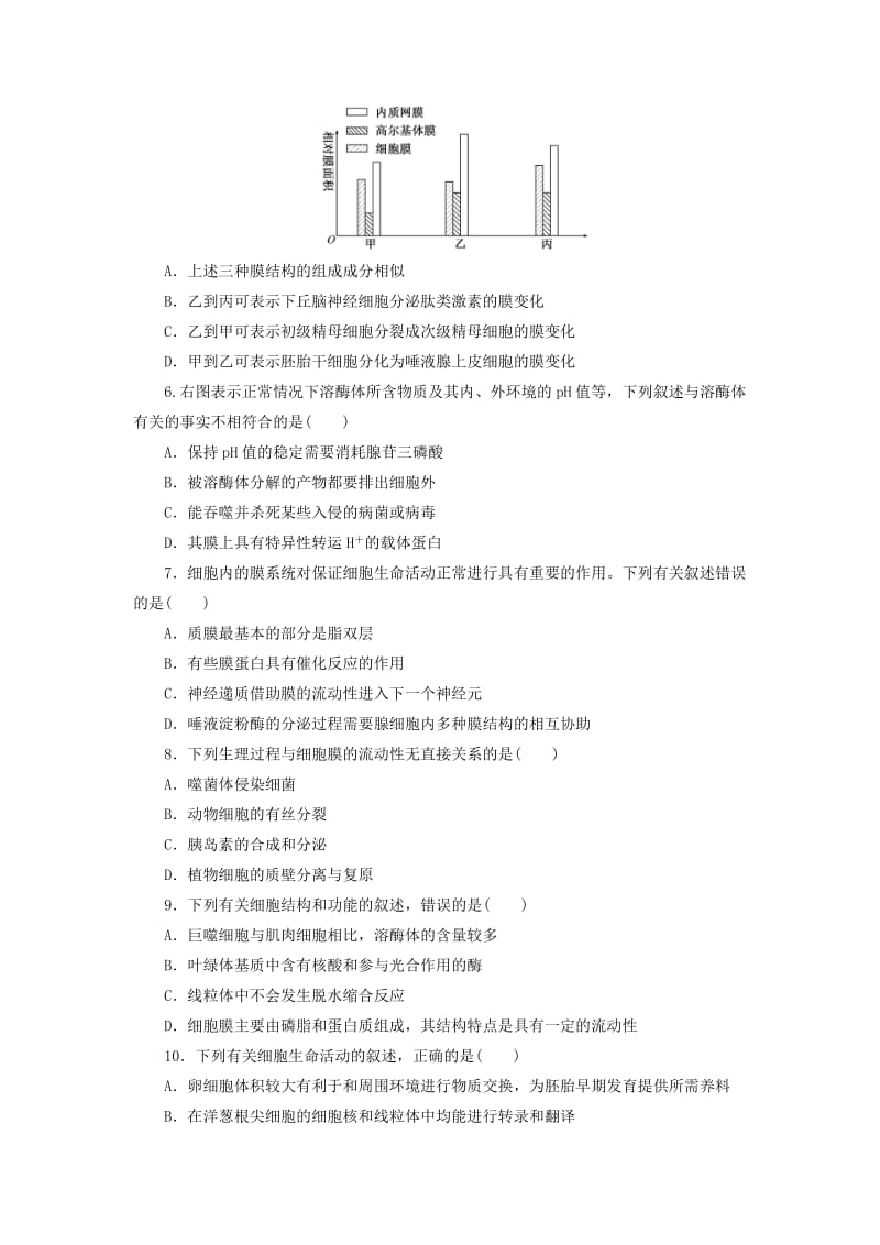 2019-2020年高考生物一轮复习 第二单元 细胞的结构阶段质量评估 浙教版必修1.doc_第2页