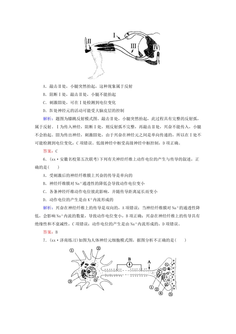 2019年高考生物一轮总复习 第2章 第1节 通过神经系统的调节课时作业 新人教版必修3.DOC_第3页