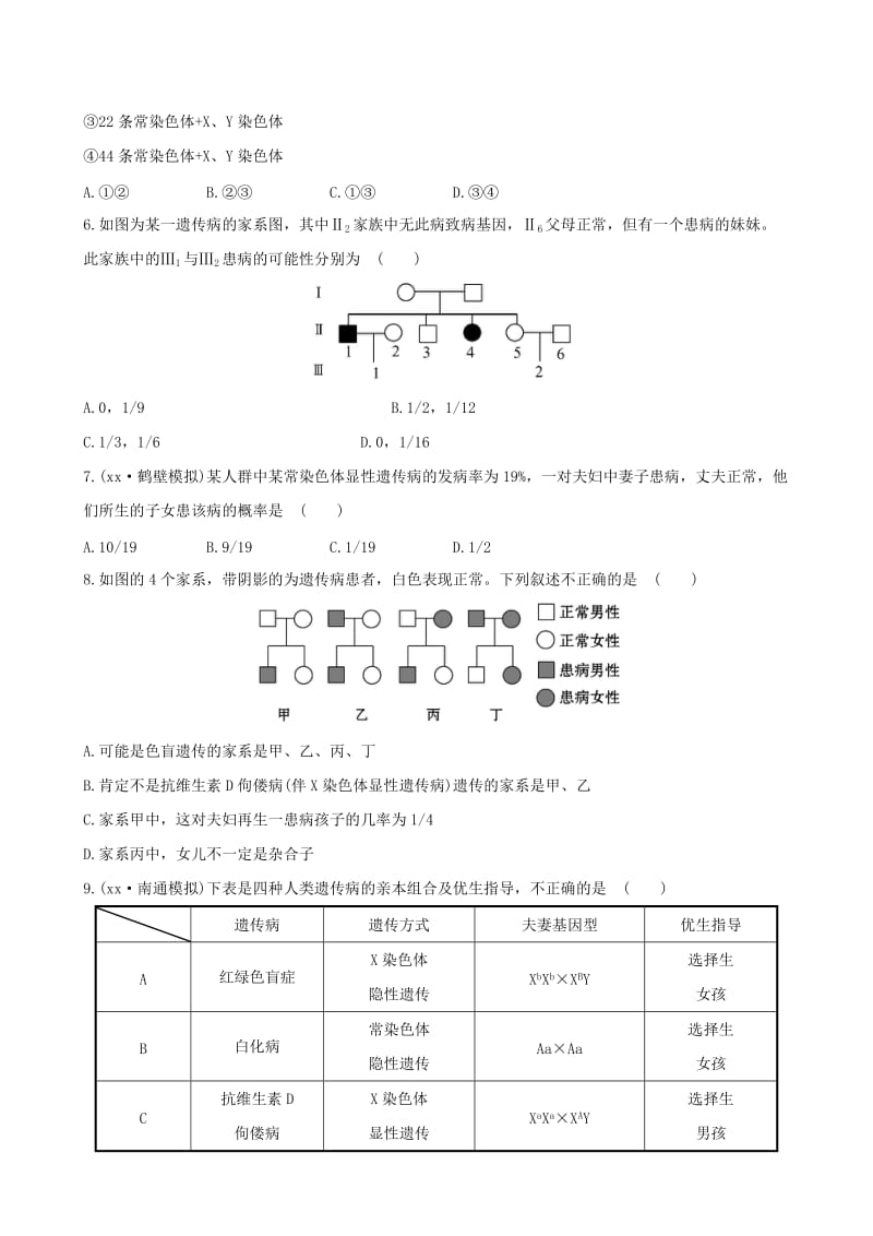 2019年高考生物大一轮复习 5.3 人类遗传病课时提升作业 新人教版必修2.doc_第2页