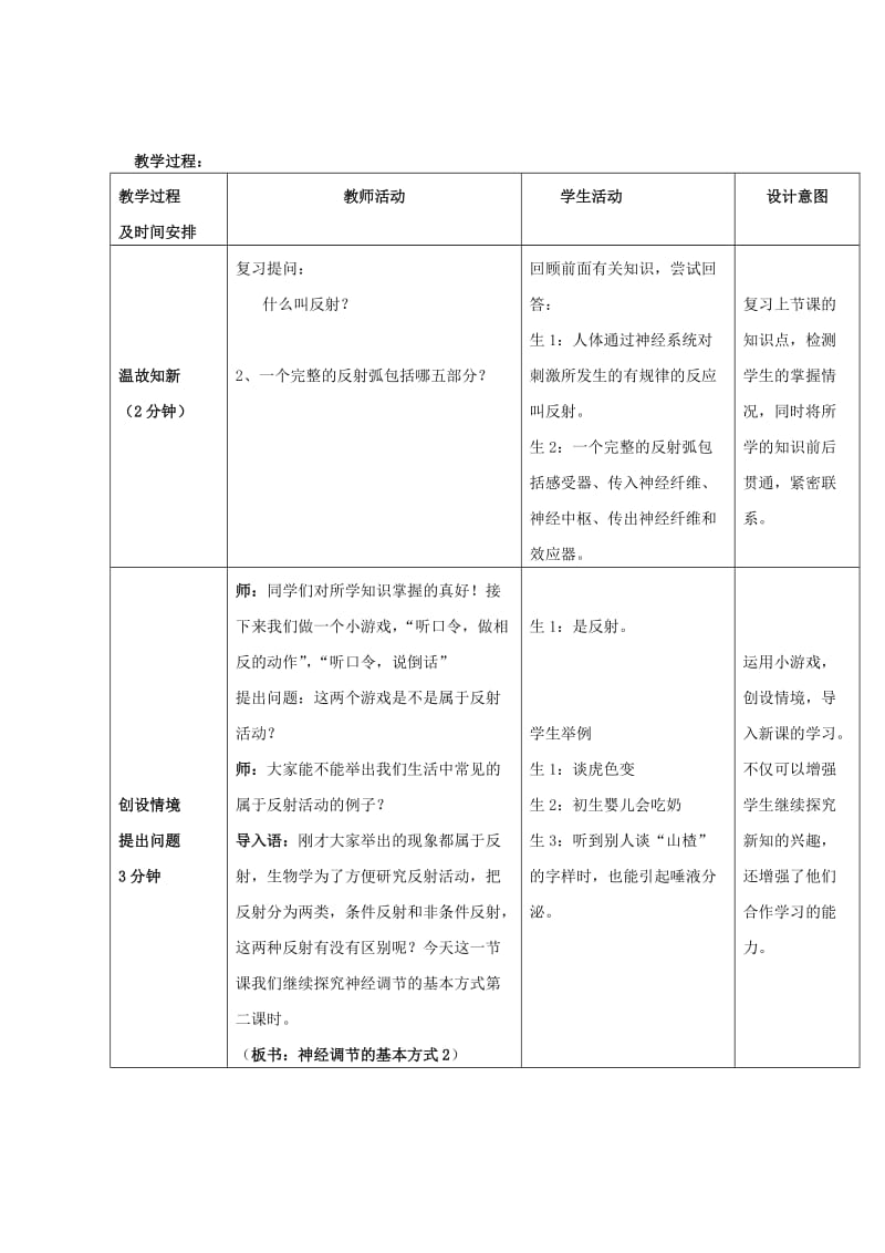 2019-2020年七年级生物下册3.5.3神经调节的基本方式第2课时教案新版济南版 .doc_第2页