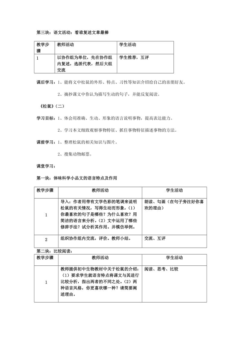 2019-2020年七年级语文下册《松鼠》教案 苏教版.doc_第2页