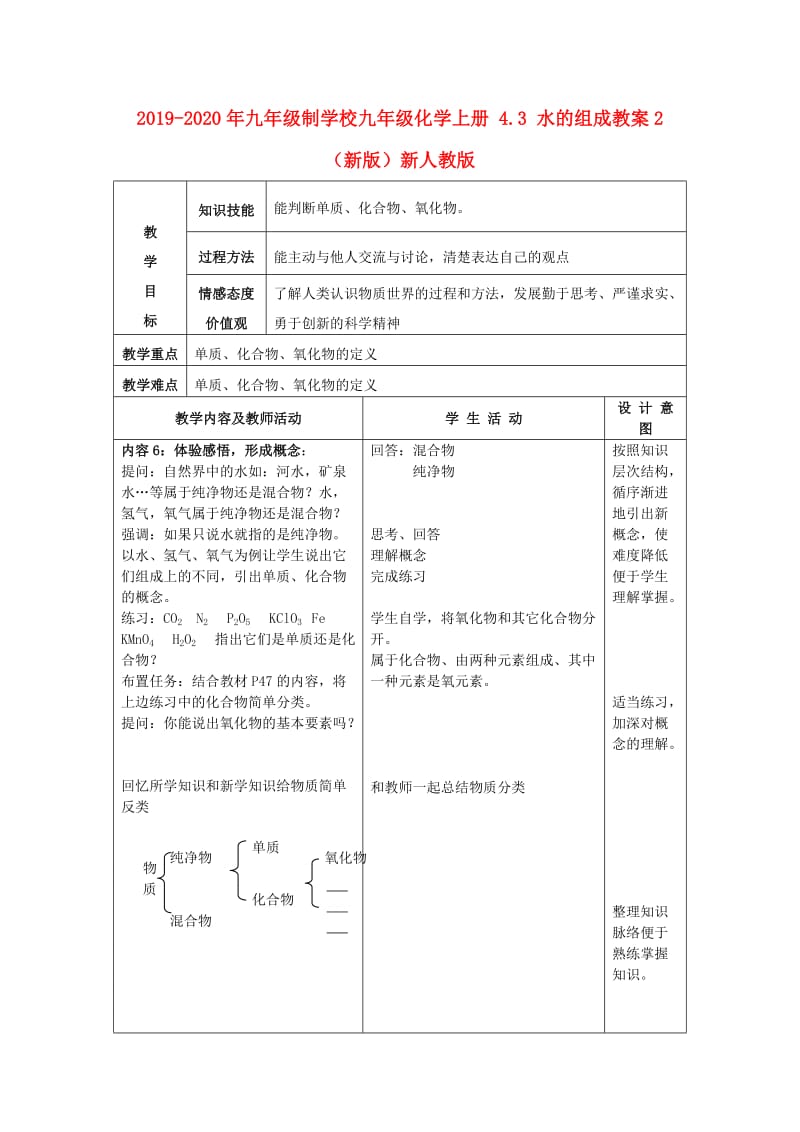 2019-2020年九年级制学校九年级化学上册 4.3 水的组成教案2 （新版）新人教版.doc_第1页