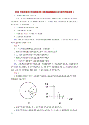 2019年高中生物 單元測(cè)評(píng) 第2章 組成細(xì)胞的分子 新人教版必修1.doc