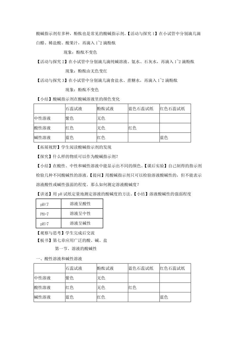 2019-2020年九年级化学下册《7.1 溶液的酸碱性》教案 （新版）沪教版.doc_第2页