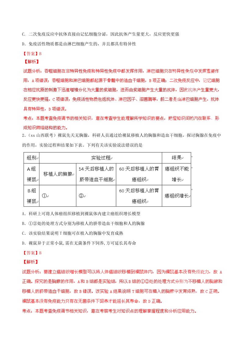 2019-2020年高考生物母题题源系列 专题16 免疫调节（含解析）.doc_第2页