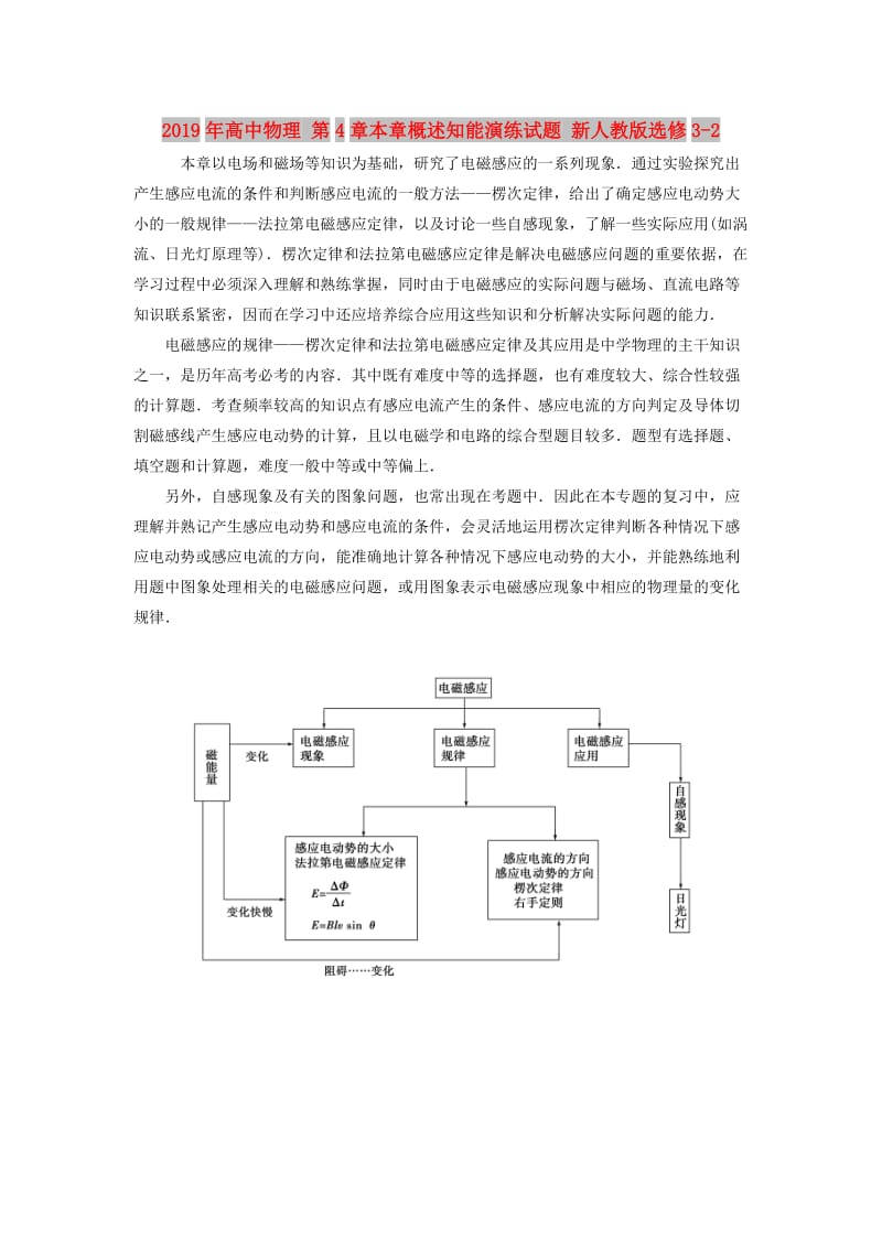 2019年高中物理 第4章本章概述知能演练试题 新人教版选修3-2.doc_第1页