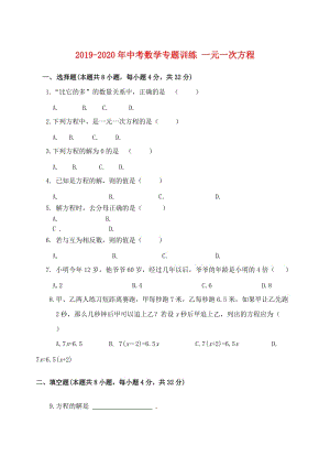 2019-2020年中考數(shù)學(xué)專題訓(xùn)練 一元一次方程.doc