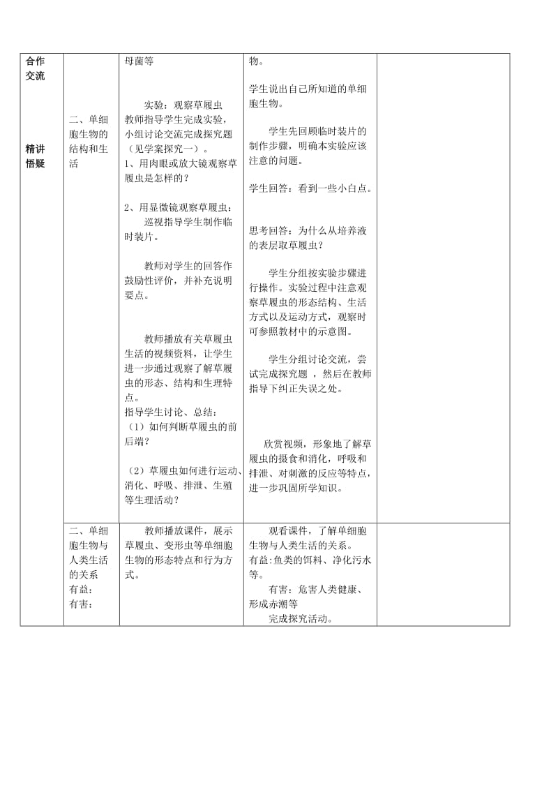 2019-2020年七年级生物上册 第二单元 第二章 细胞怎样构成生物体 第四节 单细胞生物教案 新人教版.doc_第2页