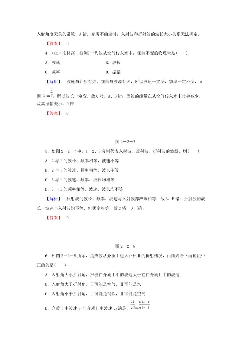 2019年高中物理 第2章 第2节 波的反射和折射课后知能检测 鲁科版选修3-4.doc_第2页