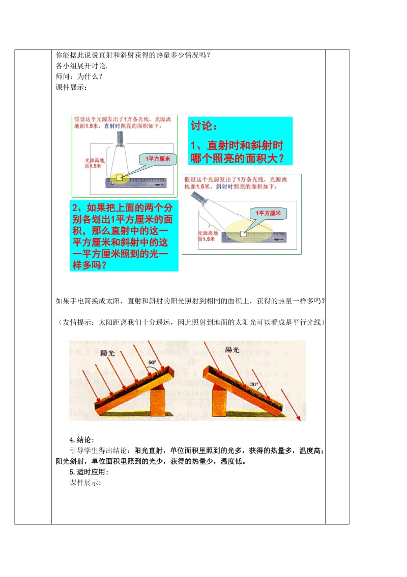 2019-2020年七年级地理上册 第1章活动课 太阳光直射、斜射对面获得热量的影响教案 （新版）商务星球版.doc_第3页