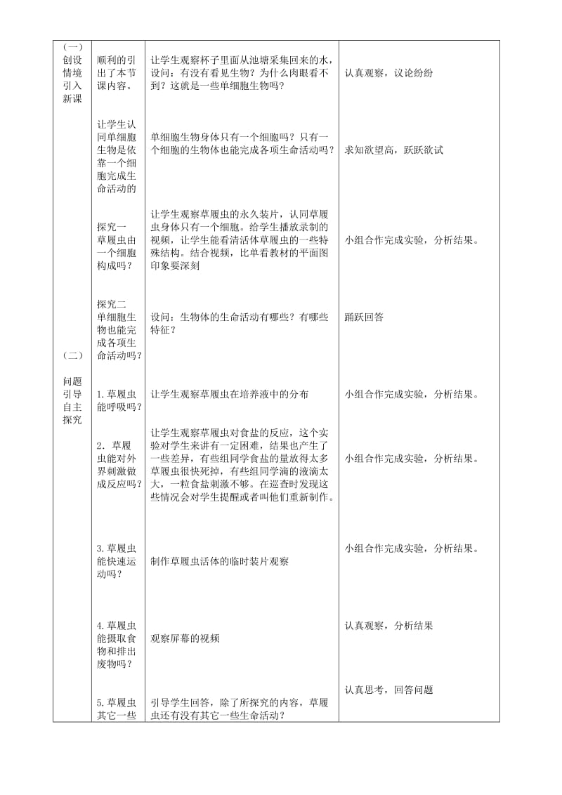 2019-2020年七年级生物上册 第二单元 第二章 第四节 单细胞生物教案 （新版）新人教版(I).doc_第2页