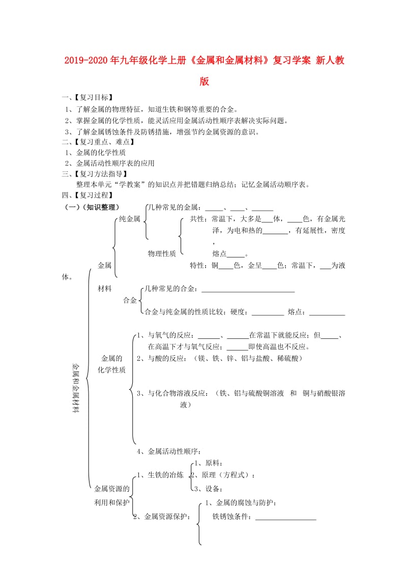 2019-2020年九年级化学上册《金属和金属材料》复习学案 新人教版.doc_第1页