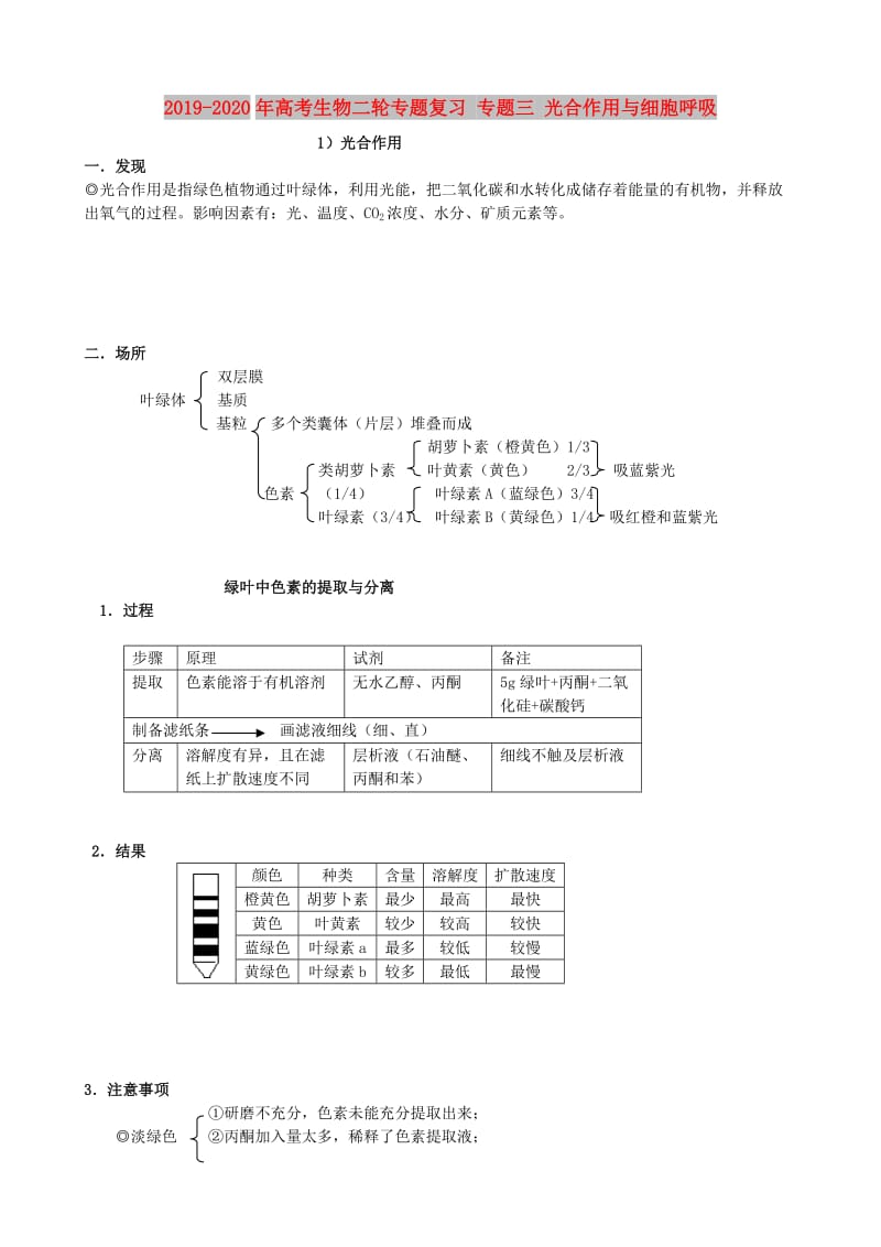 2019-2020年高考生物二轮专题复习 专题三 光合作用与细胞呼吸.doc_第1页