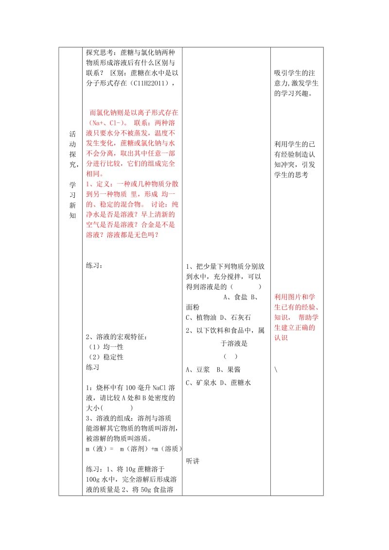 2019-2020年九年级化学全册 第一单元 溶液 第一节 溶液的形成教案 鲁教版五四制.doc_第2页