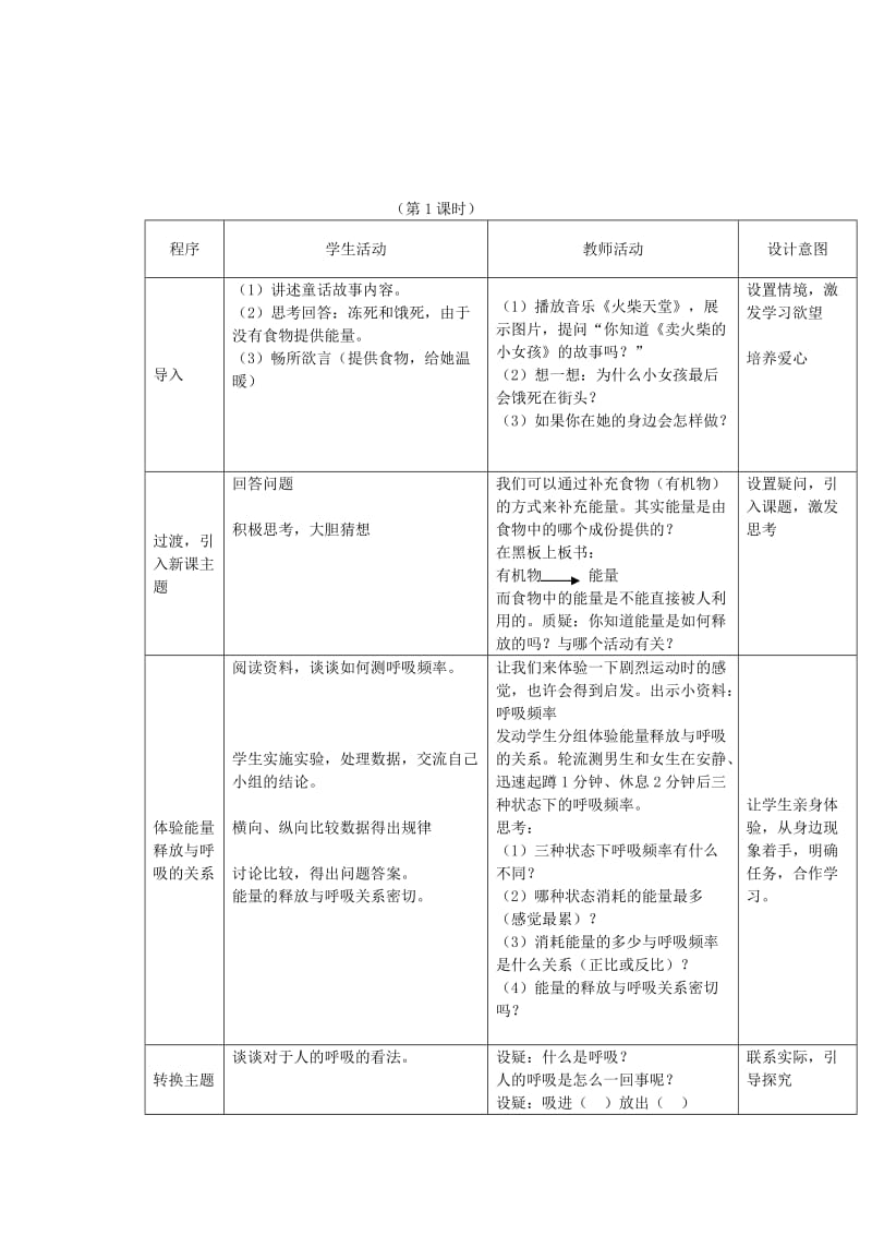 2019-2020年七年级生物上册 第6章 第1节 能量的释放和利用教案 苏科版.doc_第2页