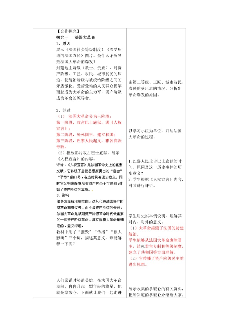 2019-2020年九年级历史上册 第13课《法国大革命和拿破仑帝国》教案 新人教版.doc_第2页