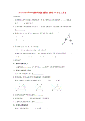 2019-2020年中考數(shù)學總復習教案 課時30 相似三角形.doc