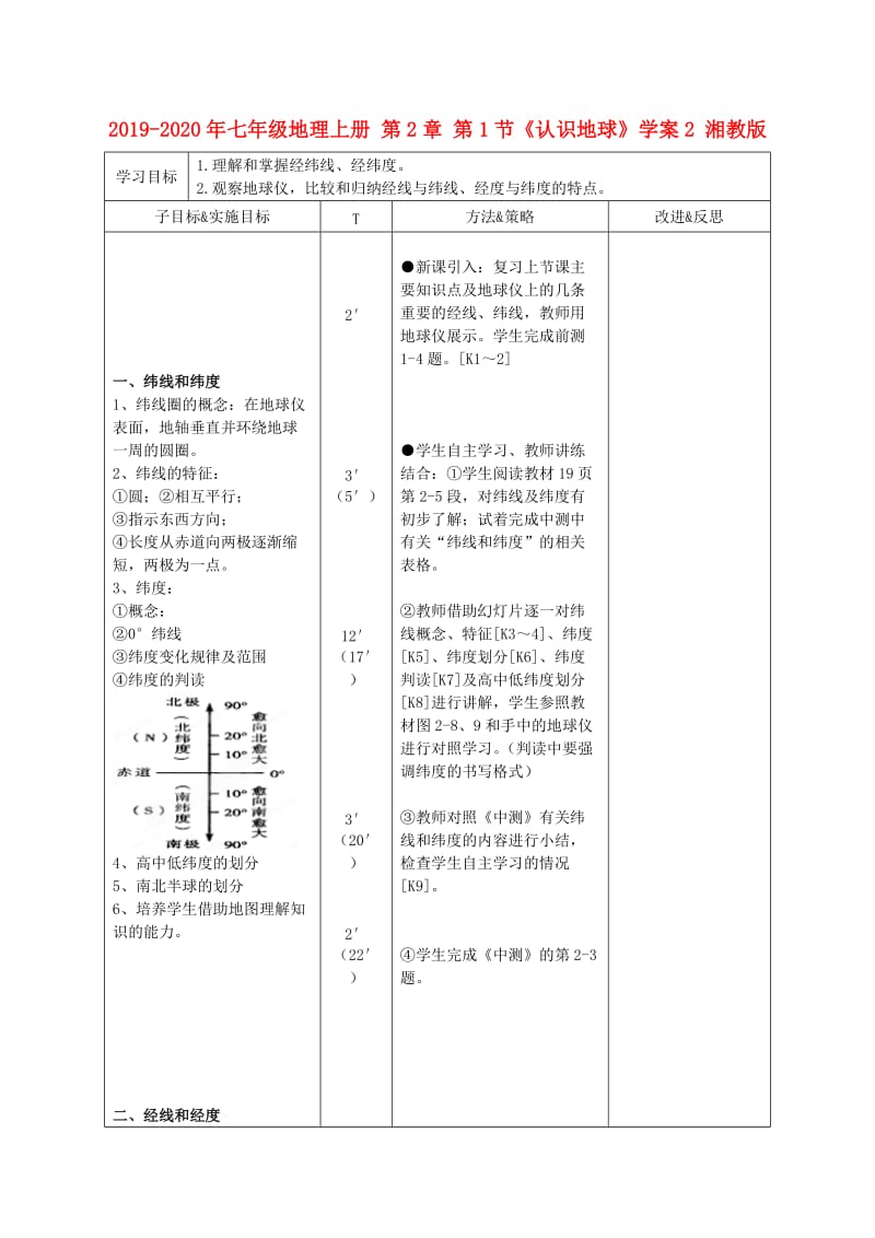 2019-2020年七年级地理上册 第2章 第1节《认识地球》学案2 湘教版.doc_第1页