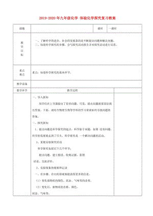 2019-2020年九年級化學 體驗化學探究復習教案.doc