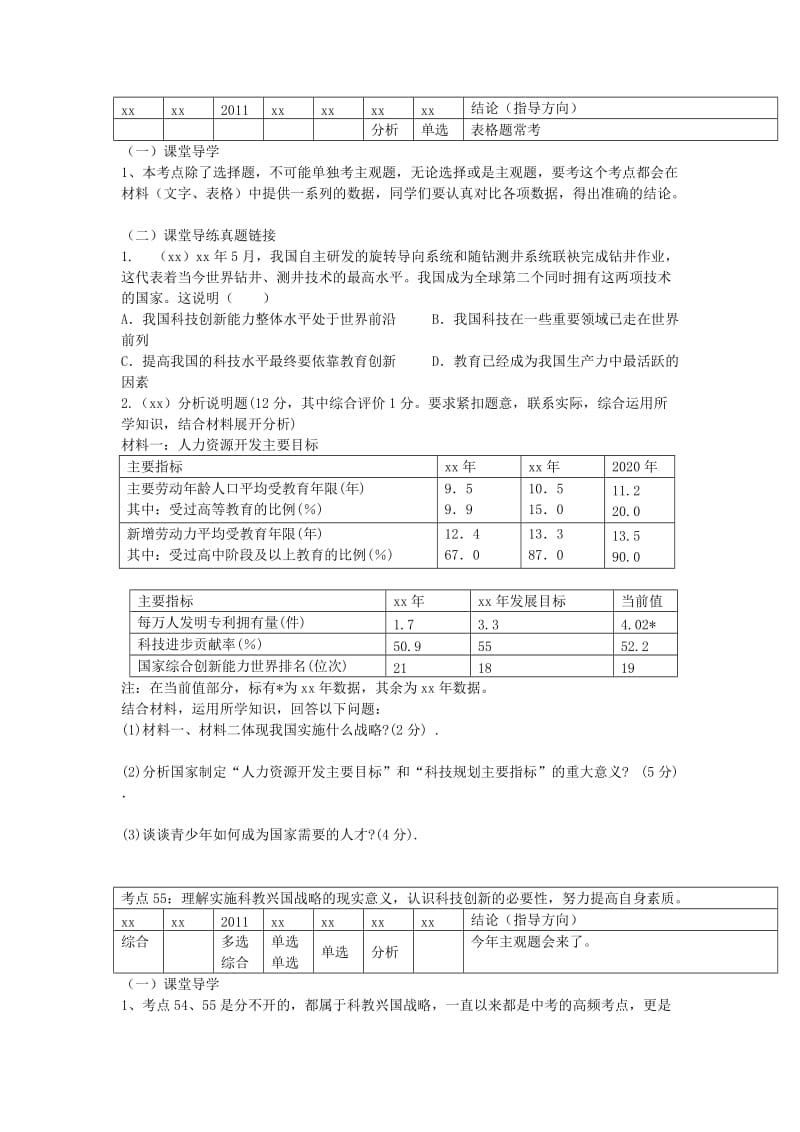 2019-2020年中考政治总复习“激活课堂 先学后导”专题十一 科学发展 振兴中华导学案 (I).doc_第2页