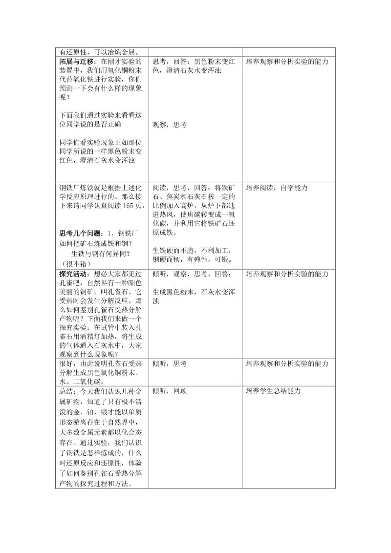 2019-2020年九年级化学 6.2《金属矿物与冶炼》教案一 粤教版.doc_第3页