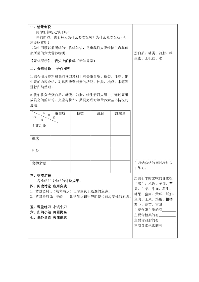 2019-2020年九年级化学下册 第十二单元 课题1 人类重要的营养物质教案 （新版）新人教版 (II).doc_第2页