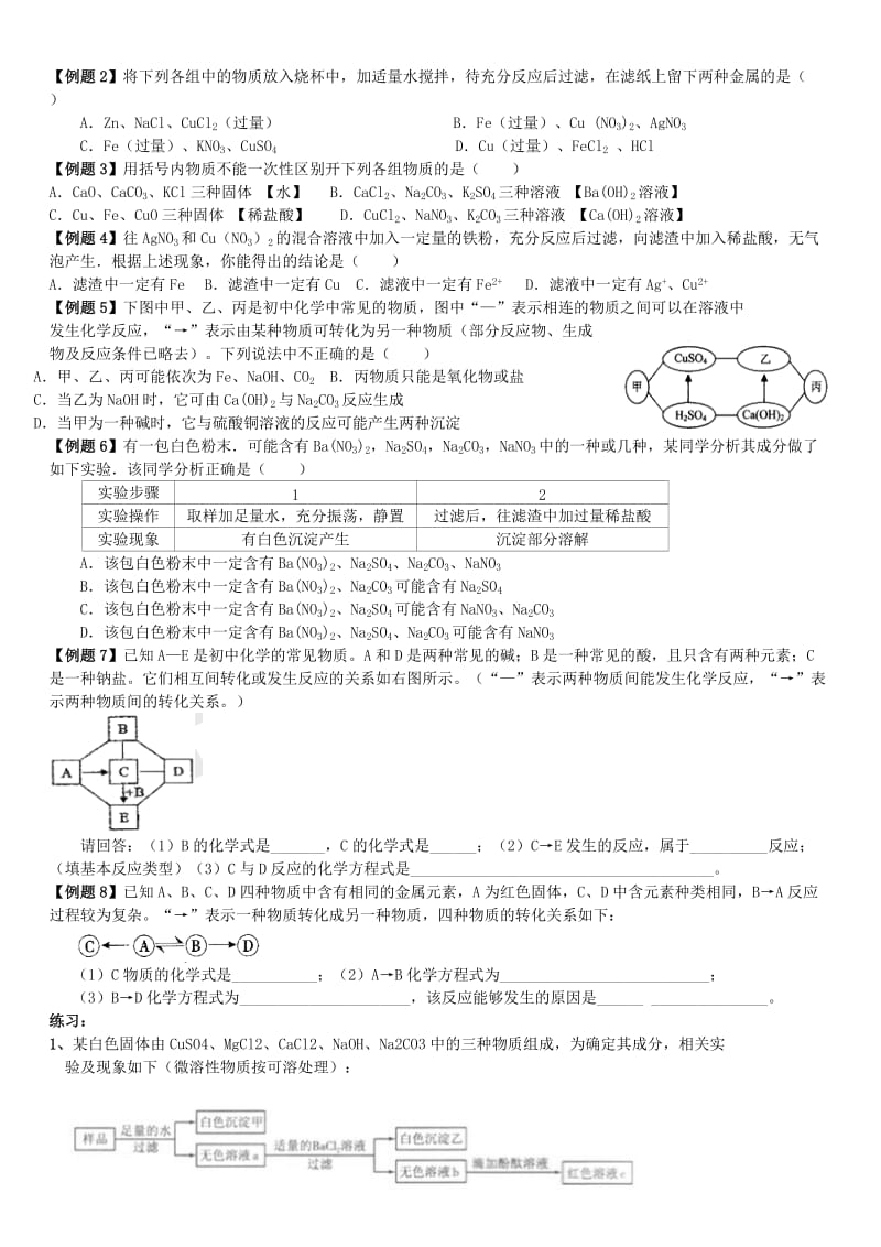 2019-2020年中考化学专题复习 物质的鉴别、鉴定与推断（答案不全）.doc_第2页