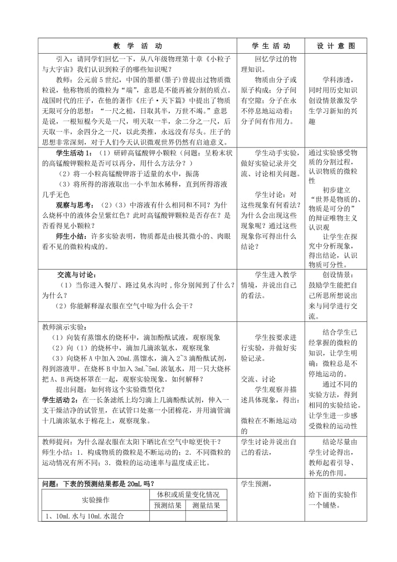 2019-2020年九年级化学《3.1 用微粒的观点看物质》教学设计 沪教版.doc_第2页