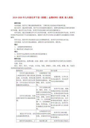 2019-2020年九年級化學(xué)下冊《課題1 金屬材料》教案 新人教版.doc