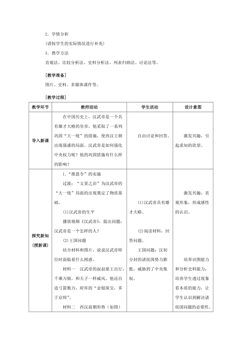 2019-2020年七年级历史上册 第12课 汉武帝巩固大一统王朝教学设计 新人教版.doc_第2页