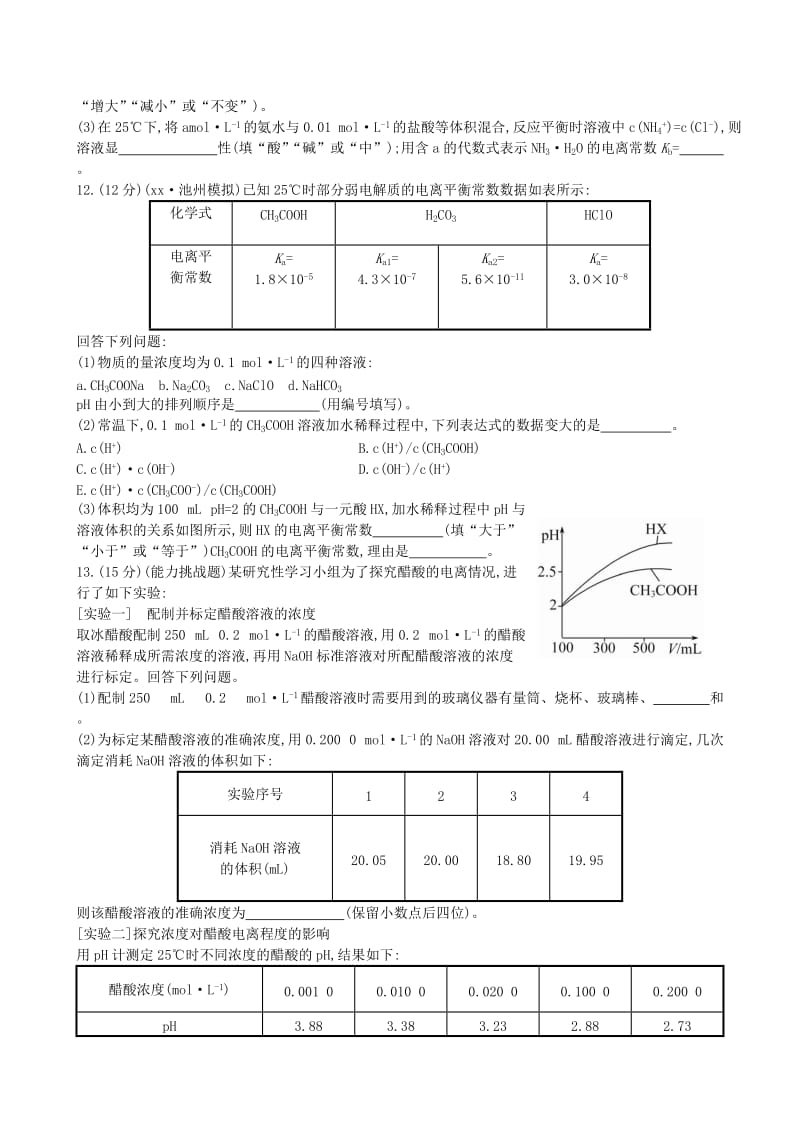 2019年高考化学一轮复习 第8章 第1节 弱电解质的电离课时提升作业（含解析）新人教版.doc_第3页