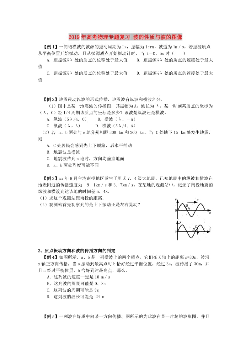 2019年高考物理专题复习 波的性质与波的图像.doc_第1页