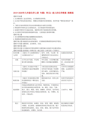 2019-2020年九年級化學(xué)上冊 專題1 單元2 迷人的化學(xué)教案 湘教版.doc