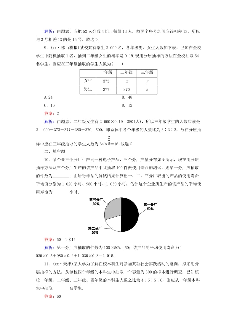 2019-2020年高考数学大一轮复习 第9章 第1节 随机抽样课时作业 理.doc_第3页