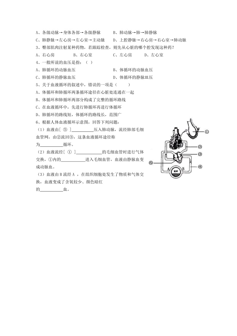 2019-2020年七年级生物下册 第四章 人体内物质的运输 第三节 输送血液的泵—心脏（二）学案 新人教版.doc_第2页