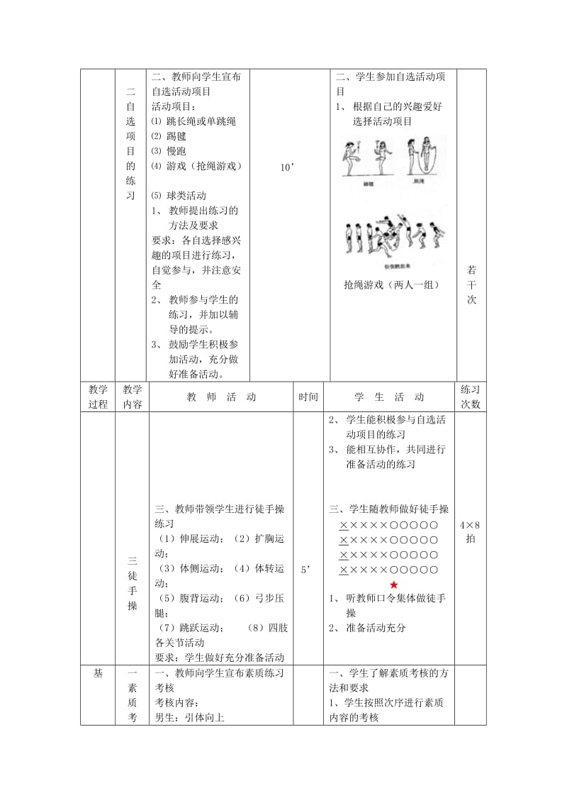 2019-2020年九年级体育 第34次课 身体素质考核 自选项目教案.doc_第2页