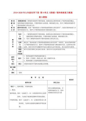 2019-2020年九年級化學(xué)下冊 第9單元《溶液》飽和溶液復(fù)習(xí)教案 新人教版.doc