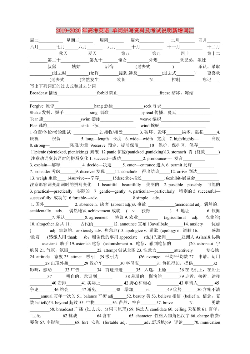 2019-2020年高考英语 单词拼写资料及考试说明新增词汇.doc_第1页