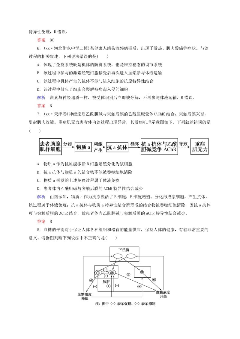 2019年高考生物二轮复习 专题演练 人体的稳态和免疫试题.doc_第3页