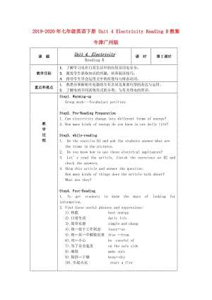 2019-2020年七年級(jí)英語下冊(cè) Unit 4 Electricity Reading B教案 牛津廣州版.doc