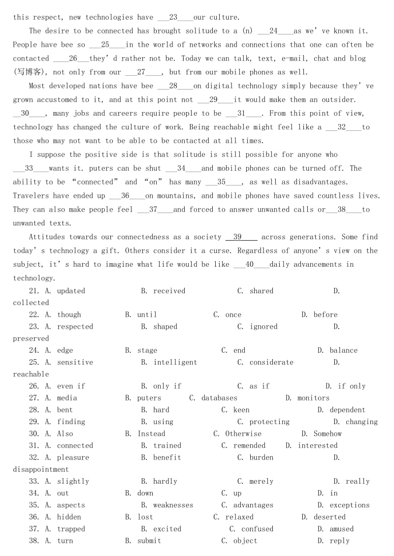 2019-2020年高考英语二轮复习 完形专练之说明文（1）.doc_第2页