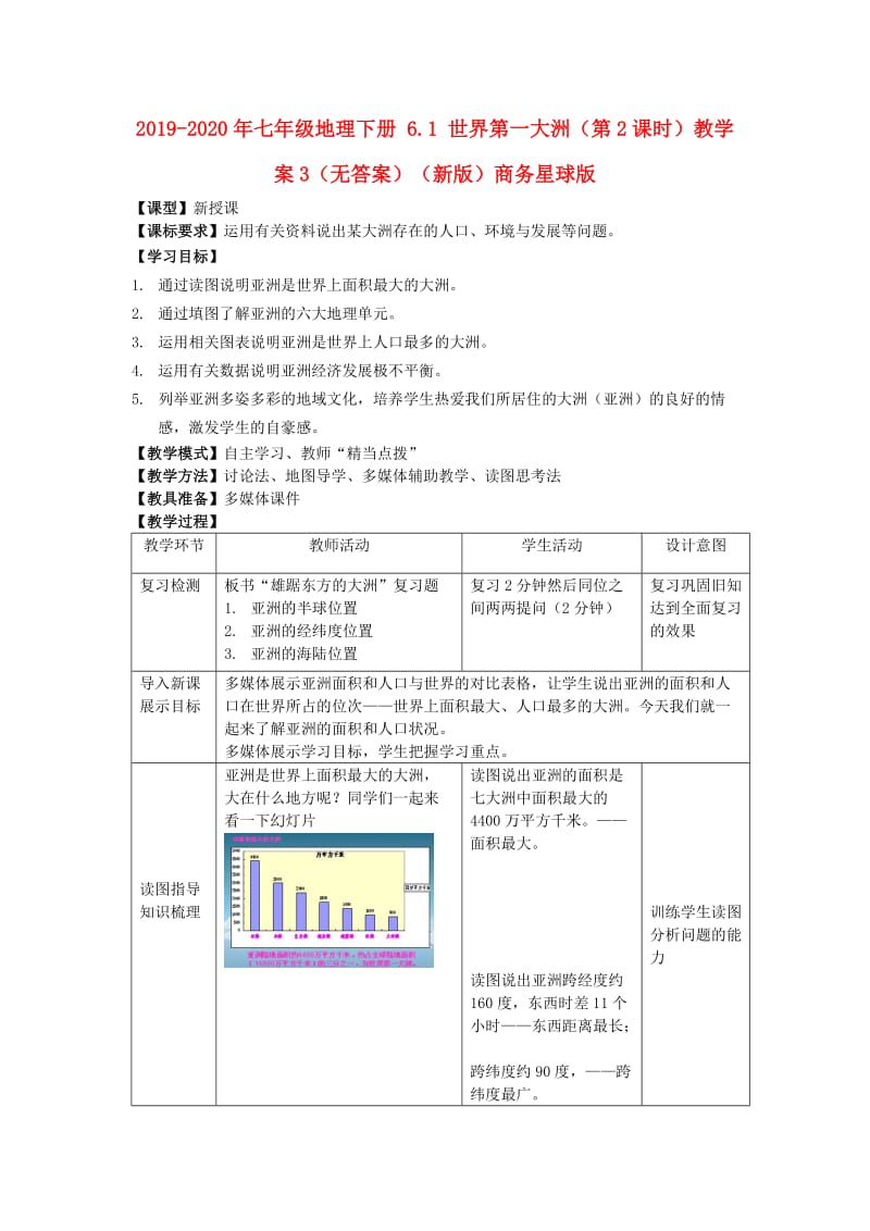 2019-2020年七年级地理下册 6.1 世界第一大洲（第2课时）教学案3（无答案）（新版）商务星球版.doc_第1页