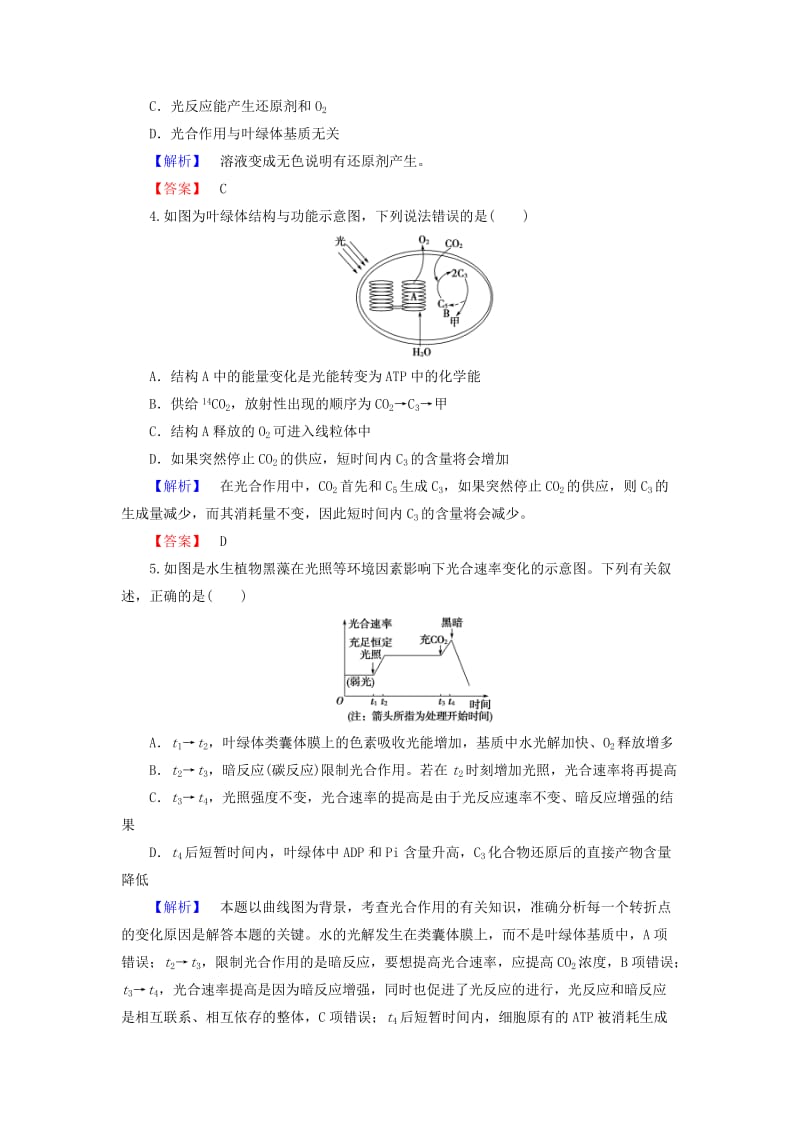 2019-2020年高考生物总复习 第3单元 第3讲 能量之源 光与光合作用课时限时检测 新人教版必修1.doc_第2页