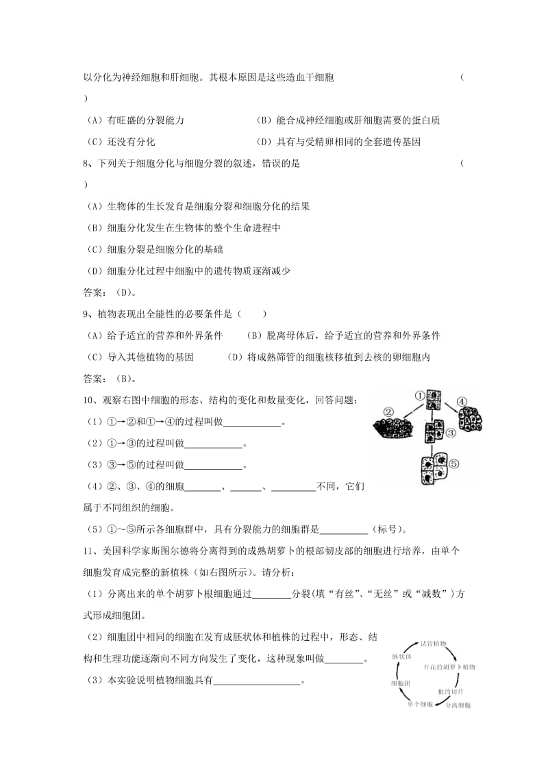 2019-2020年七年级生物上册《第一单元 第二章 第二节 细胞的分裂和分化》同步练习1 济南版.doc_第2页