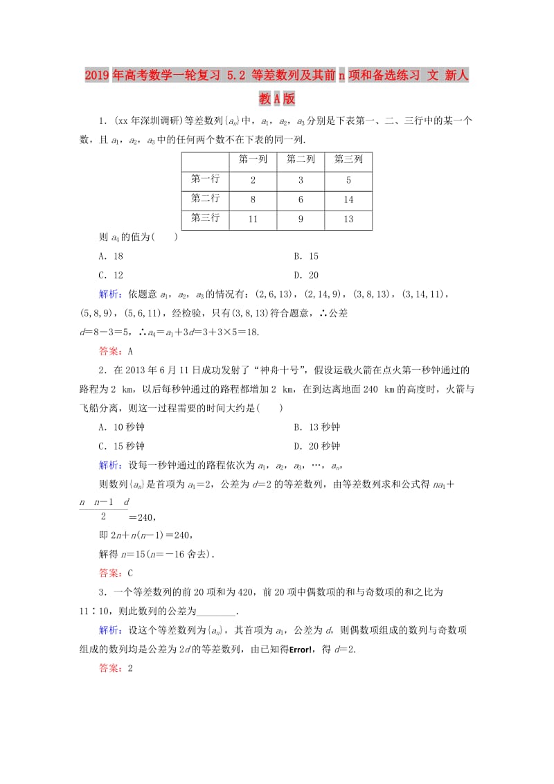 2019年高考数学一轮复习 5.2 等差数列及其前n项和备选练习 文 新人教A版.doc_第1页