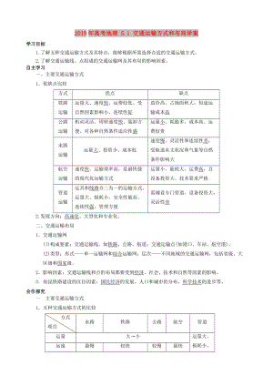 2019年高考地理 5.1 交通運輸方式和布局學案.doc