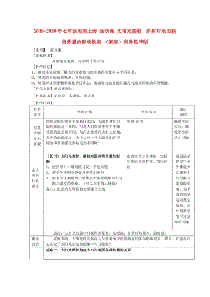 2019-2020年七年級(jí)地理上冊(cè) 活動(dòng)課 太陽(yáng)光直射、斜射對(duì)地面獲得熱量的影響教案 （新版）商務(wù)星球版.doc