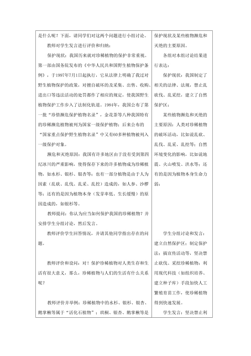 2019-2020年七年级生物上册《2.4 我国的珍惜植物》教案2 翼教版.doc_第3页